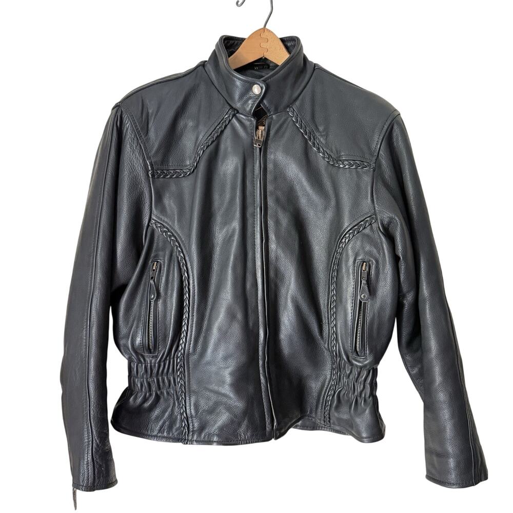 UNIK Black Leather Jacket Women’s XL Motorcycle Zip Out Liner Padded Heavy